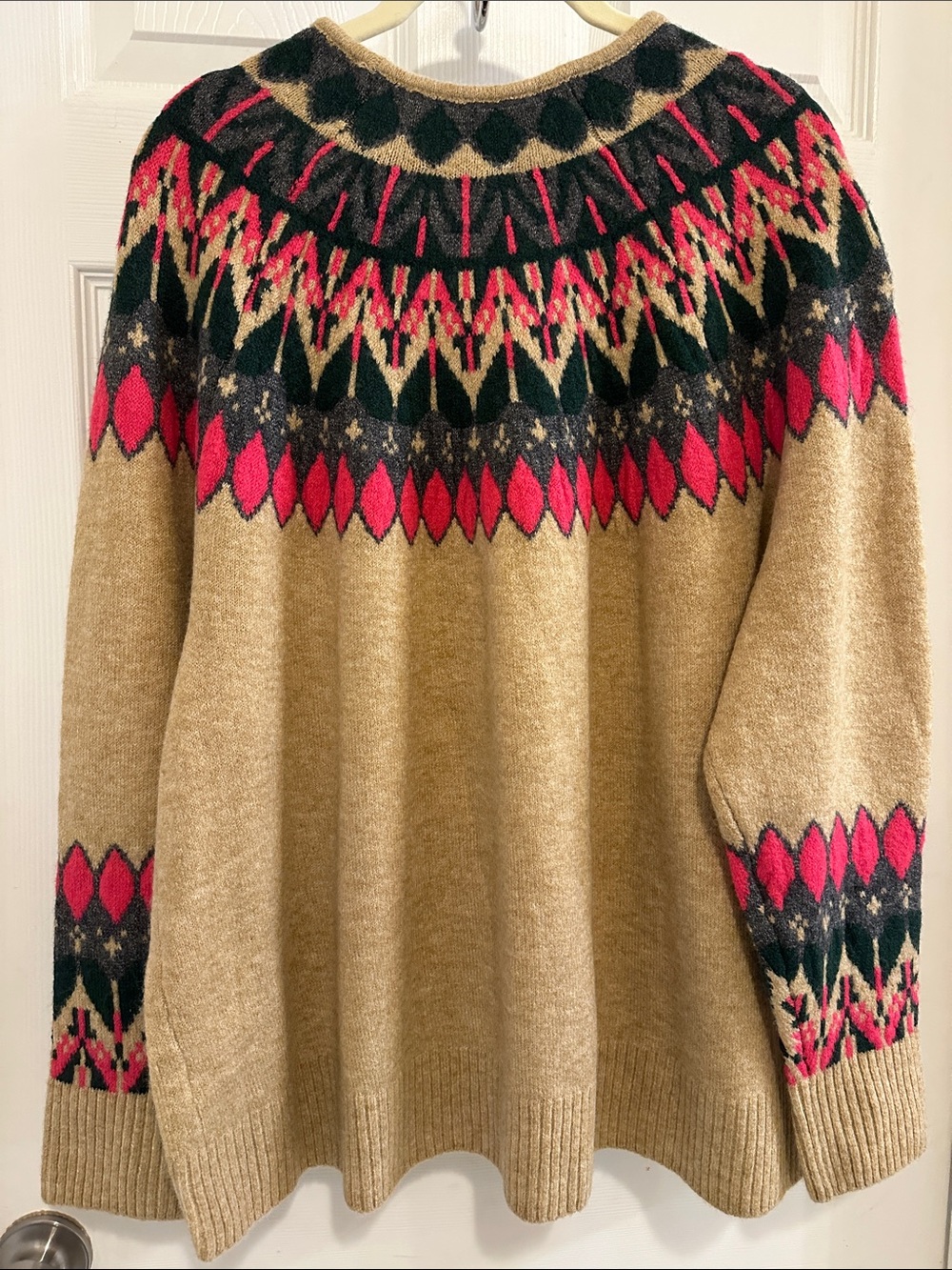 CeCe Camel Fair Isle Yoke Sweater with Pink & Green Accents - Picture 3 of 6